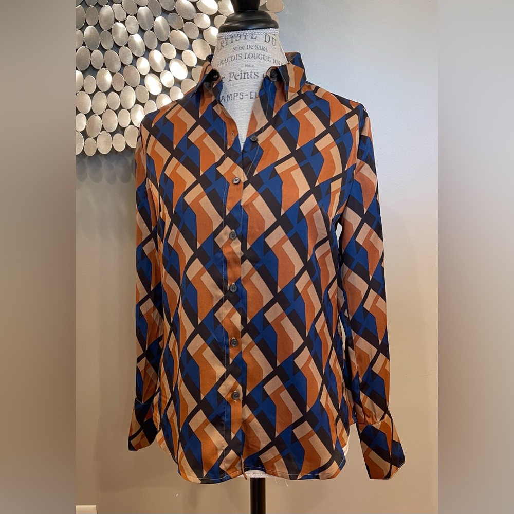 Banana Republic Blue and Brown Geometric Shirt